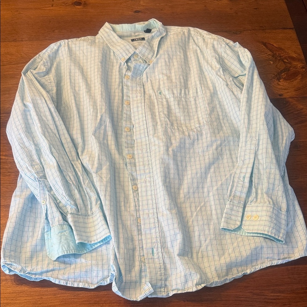 Izod Light Blue Checkered Button Down Shirt